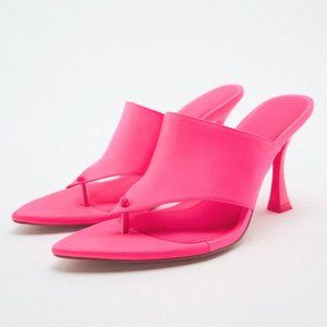 ZARA PINK SATIN HIGH-HEEL SANDAL HEELS